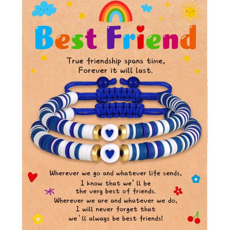 Secret Friend Card Woven Bracelet Friend Colorful Soft Clay Heart Bracelet Stretchable Women's Friendship Woven Bracelet