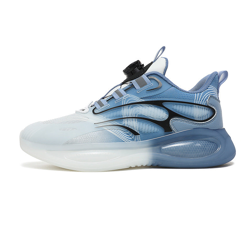 2025Hot-Selling Casual Leather Lightweight Rotating Button Running Shoes for Men with Popcorn Sole, Shock Absorption Sports Shoes