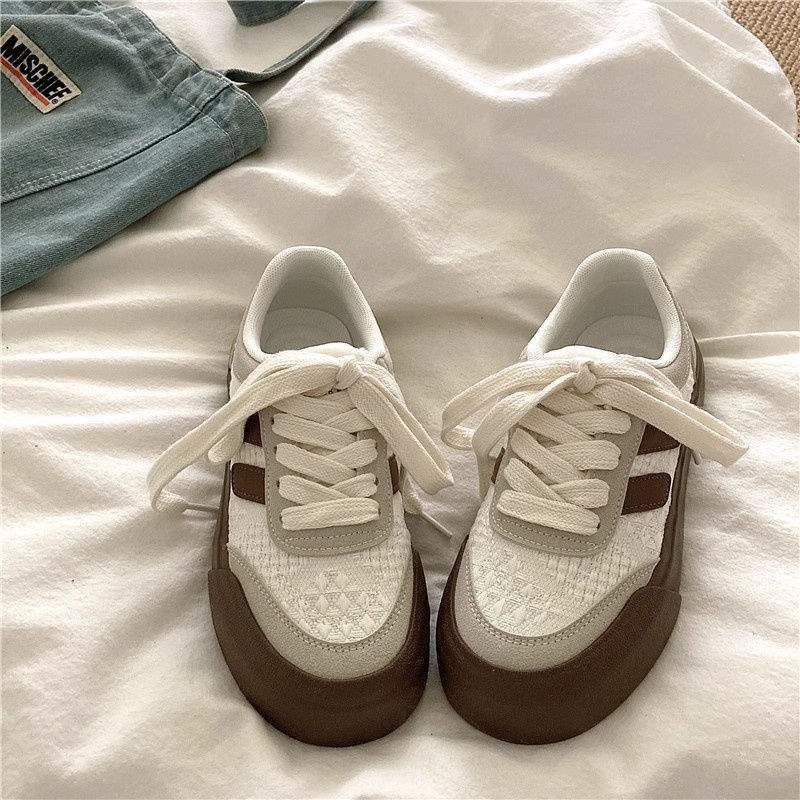 Casual Knitting~Sweet Niche Canvas Shoes for Women, Breathable and Versatile for Spring INS Casual Thick-Soled White Sneakers Trendy