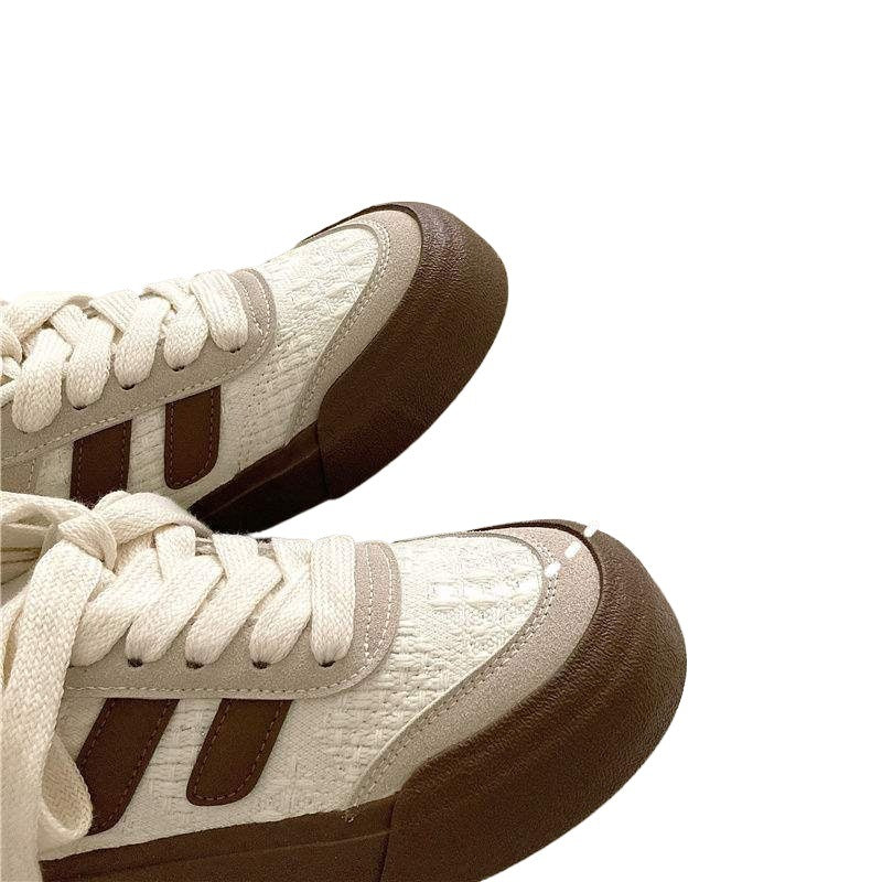 Casual Knitting~Sweet Niche Canvas Shoes for Women, Breathable and Versatile for Spring INS Casual Thick-Soled White Sneakers Trendy