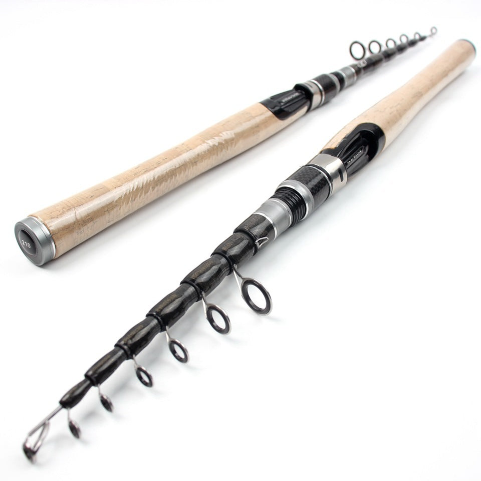 Wooden Handle Portable Sea Rod Set Retractable Lure Rod Fishing Gear with Hair Band Single Rod Manufacturer Wholesale