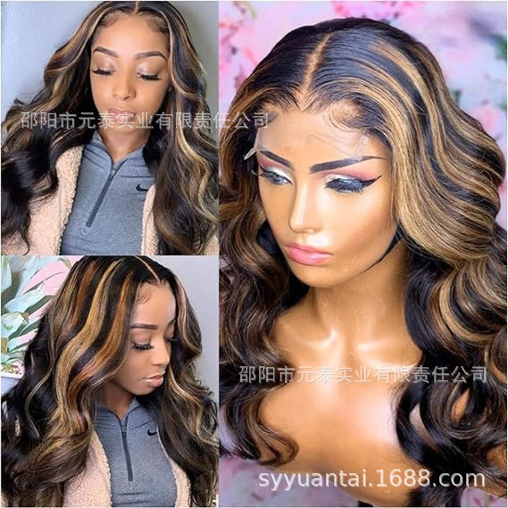 European and American Style Gradient Long Curly Wig for Women Piano Color Wig Export Headpiece13*4*1Slightly Curled Headband Style