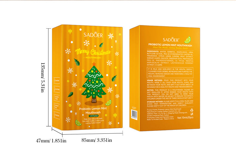 Cross-border Christmas Probiotic Mouthwash Strips10ml  SADOER Green Lemon Mint Export Manufacturer Wholesale