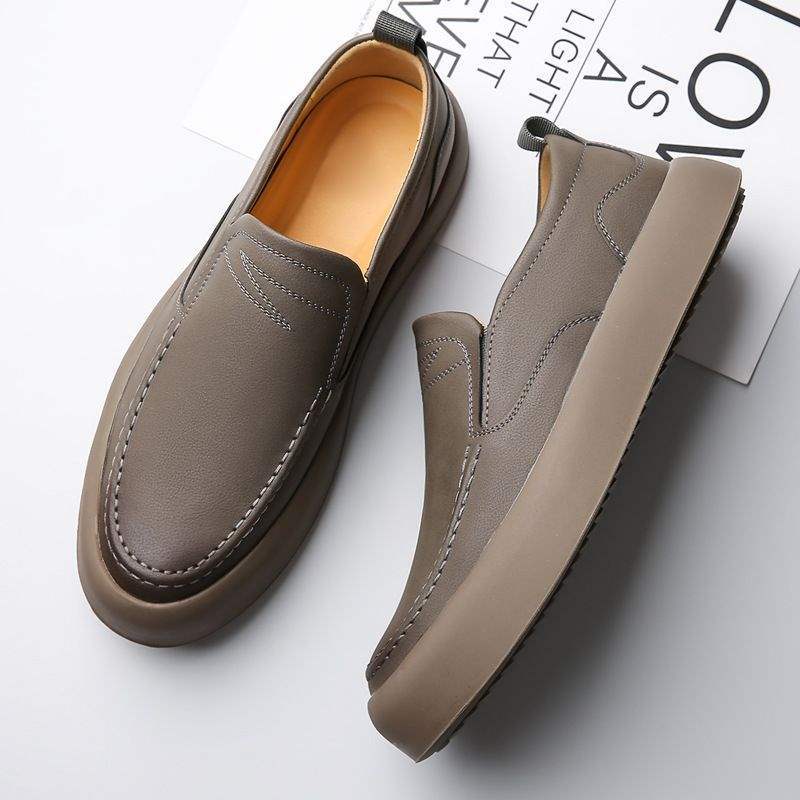 Casual Men's Shoes Business Formal Slip-On Rubber Soft Sole Fashion Hand-Sewn Dirt-Resistant Breathable British Style