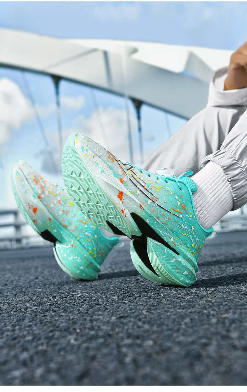 2025Four Seasons New Casual Couple's Real Explosive Carbon Plate Rotating Buckle Running Shoes Youth Graffiti Fashion Sports Shoes