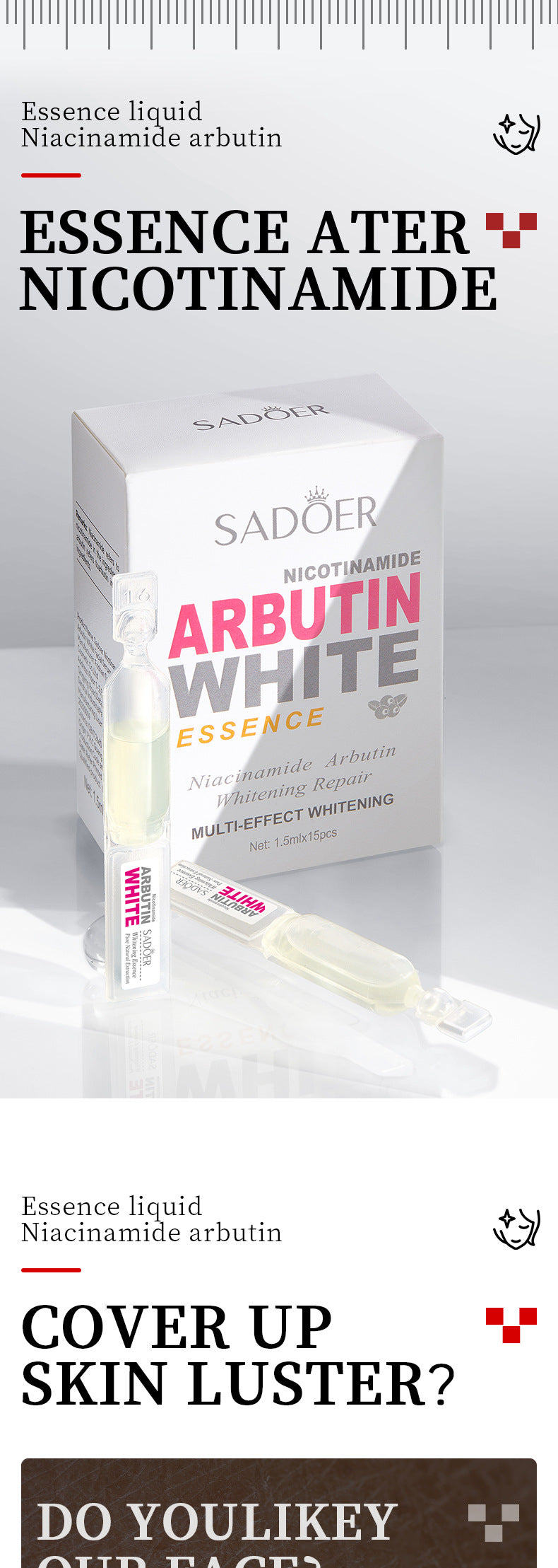 Niacinamide Whitening Ampoule Serum SADOER Arbutin Hydrating and Brightening Essence Cross-Border Wholesale