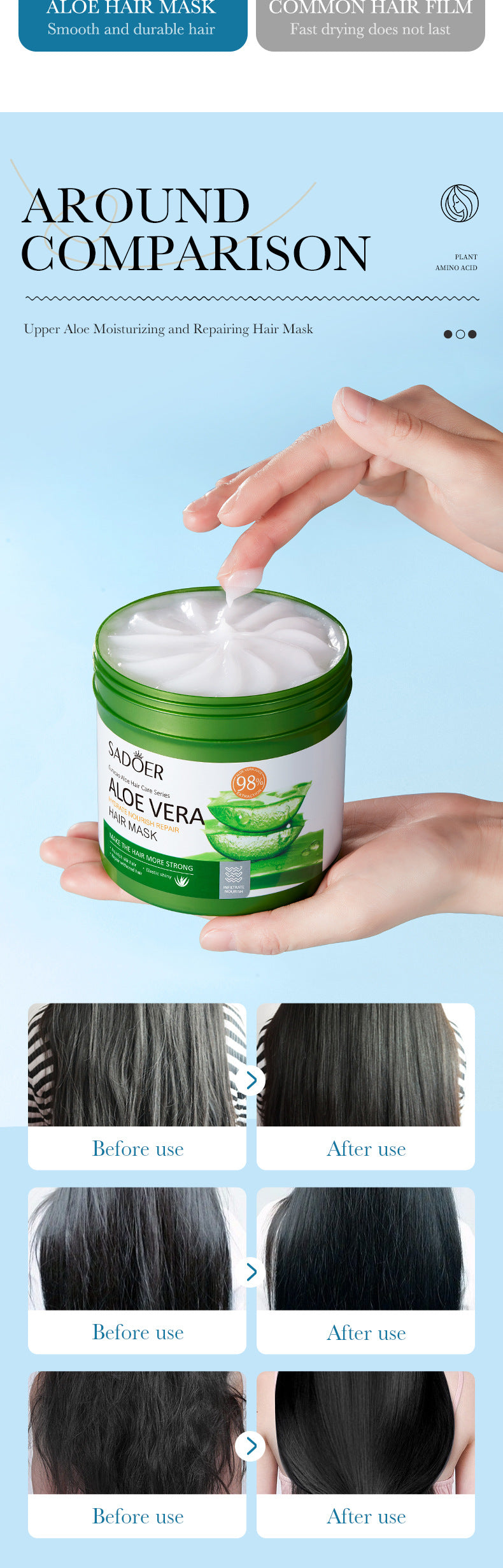 Aloe Vera Hair Mask500gSADOER Moisturizing, smooth and silky hair conditioner cross-border wholesale