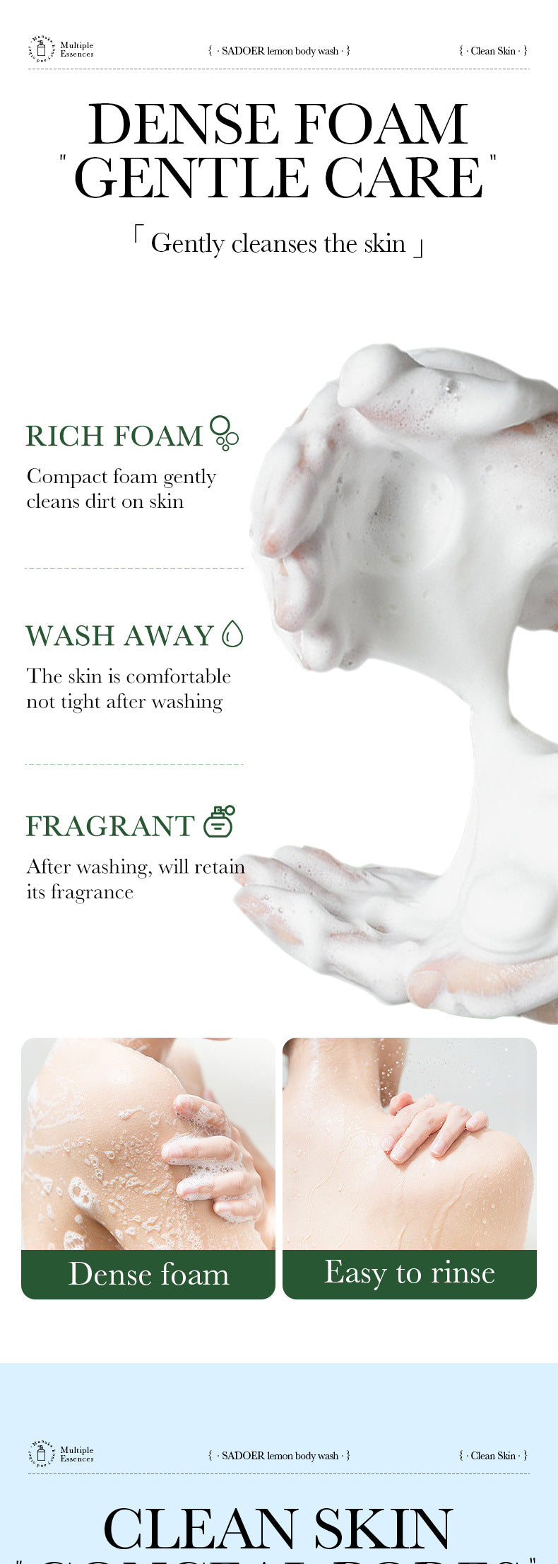 Full English Fruit Body Wash400ml SADOER Coconut Cleansing Avocado Shower Milk  Foreign Trade Wholesale