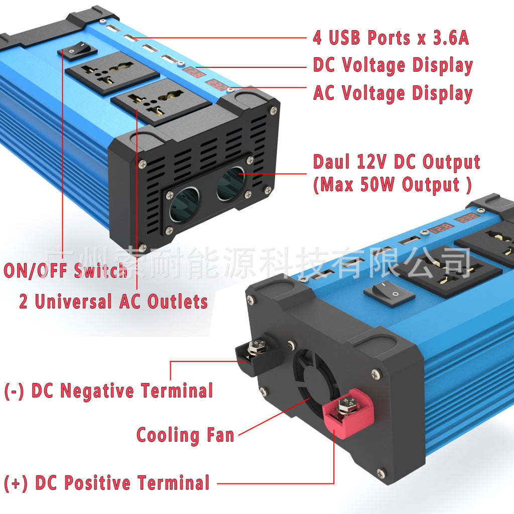 Car inverter with controller charging function12V Turn110V 220V Dual Voltage Display4USB 2AC Mouth
