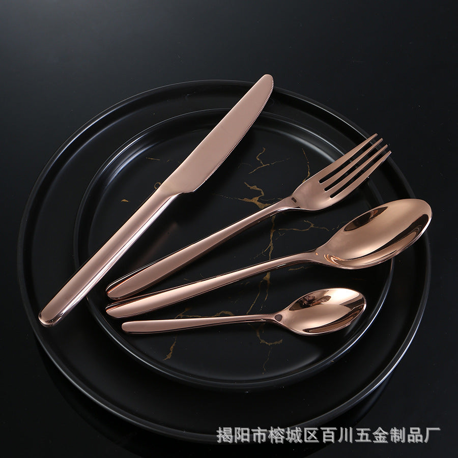 304Stainless Steel Knife Fork Spoon Thickened Tableware Western Hotel High-end Steak Knife Fork Dessert Spoon Set Kunting
