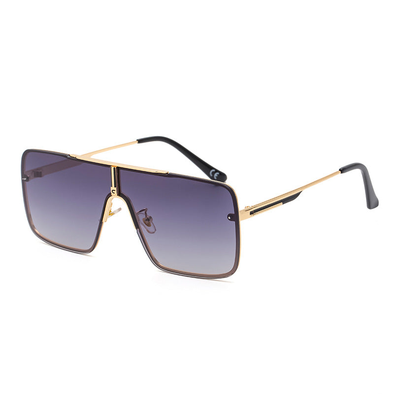 New Large Frame Sunglasses for Men Metal Frame One-piece Fashion Internet Celebrity Square Frame Glasses Trendy Sun Protection Driving Sunglasses