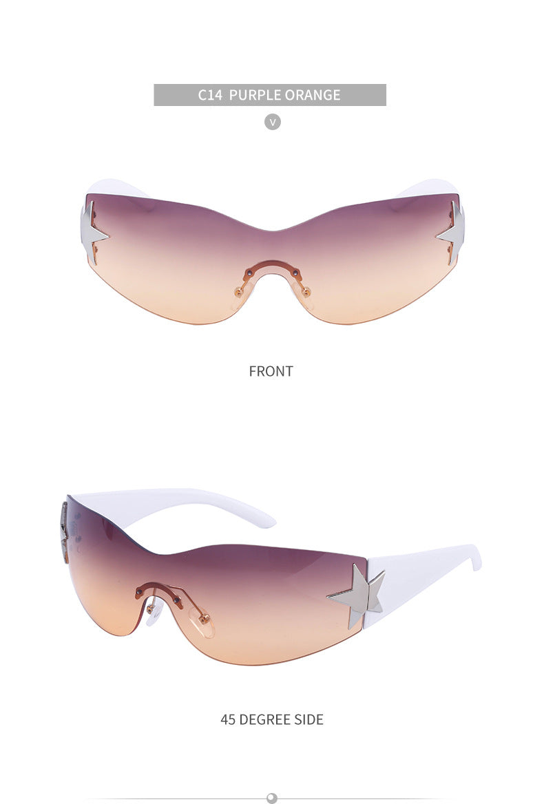 European and American retro rimless sunglasses for women y2k Personalized Five-Pointed Star One-Piece Sunglasses for Men Cycling Glasses Wholesale
