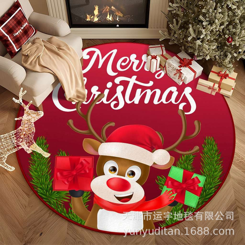 Christmas Carpet Round Living Room Mat Christmas Decoration Atmosphere Mat Christmas Tree Mat Labeling and Shipping