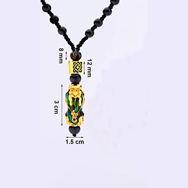 Pixiu Necklace for Men High-end Imitation Obsidian National Style Necklace Temperature-sensitive Color-changing Lucky Pixiu Buddha Bead Necklace