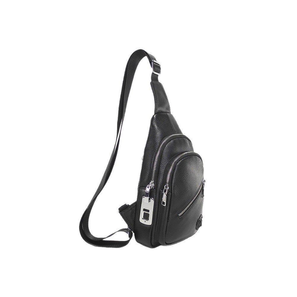 Anti-theft Bag Travel Essential Genuine Leather Chest Bag Men's Sports Soft Belt Fingerprint Lock Single Shoulder Crossbody Chest Bag