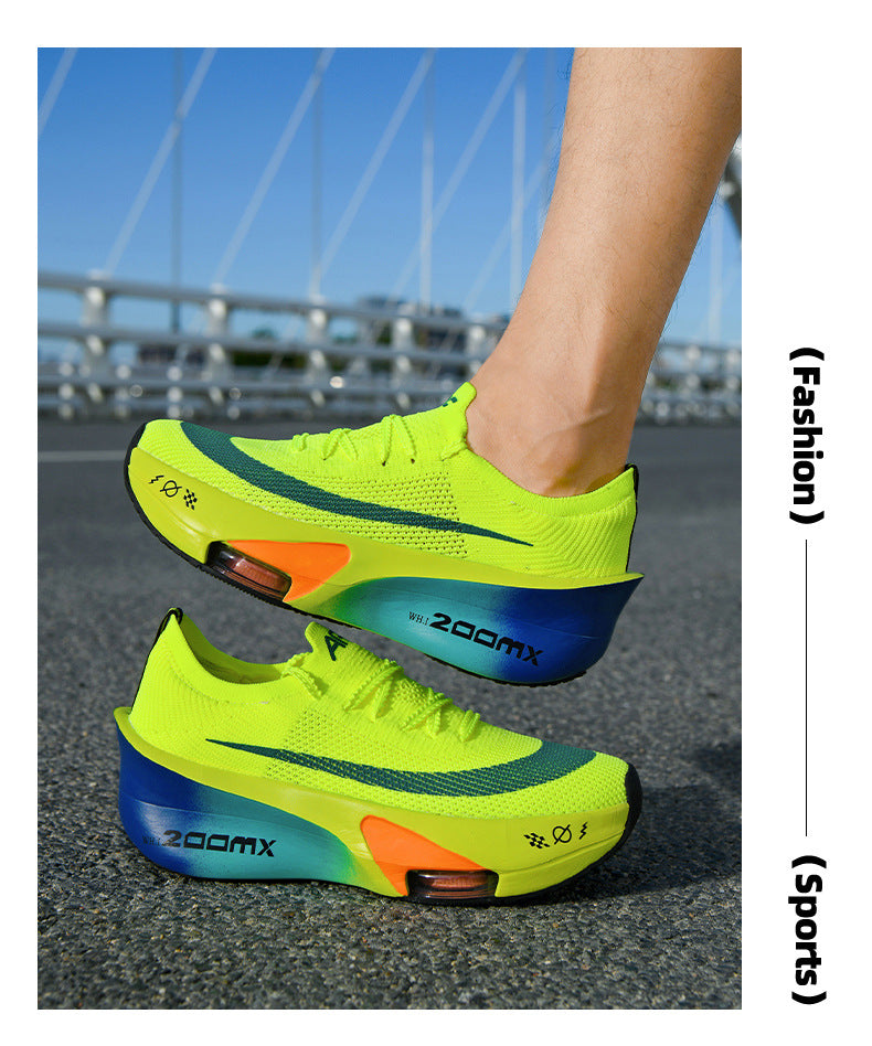 2025Autumn New High Elastic Double Mesh Breathable Sports Shoes Air Cushion Shock Absorption Full Palm Carbon Plate Couple Racing Running Shoes