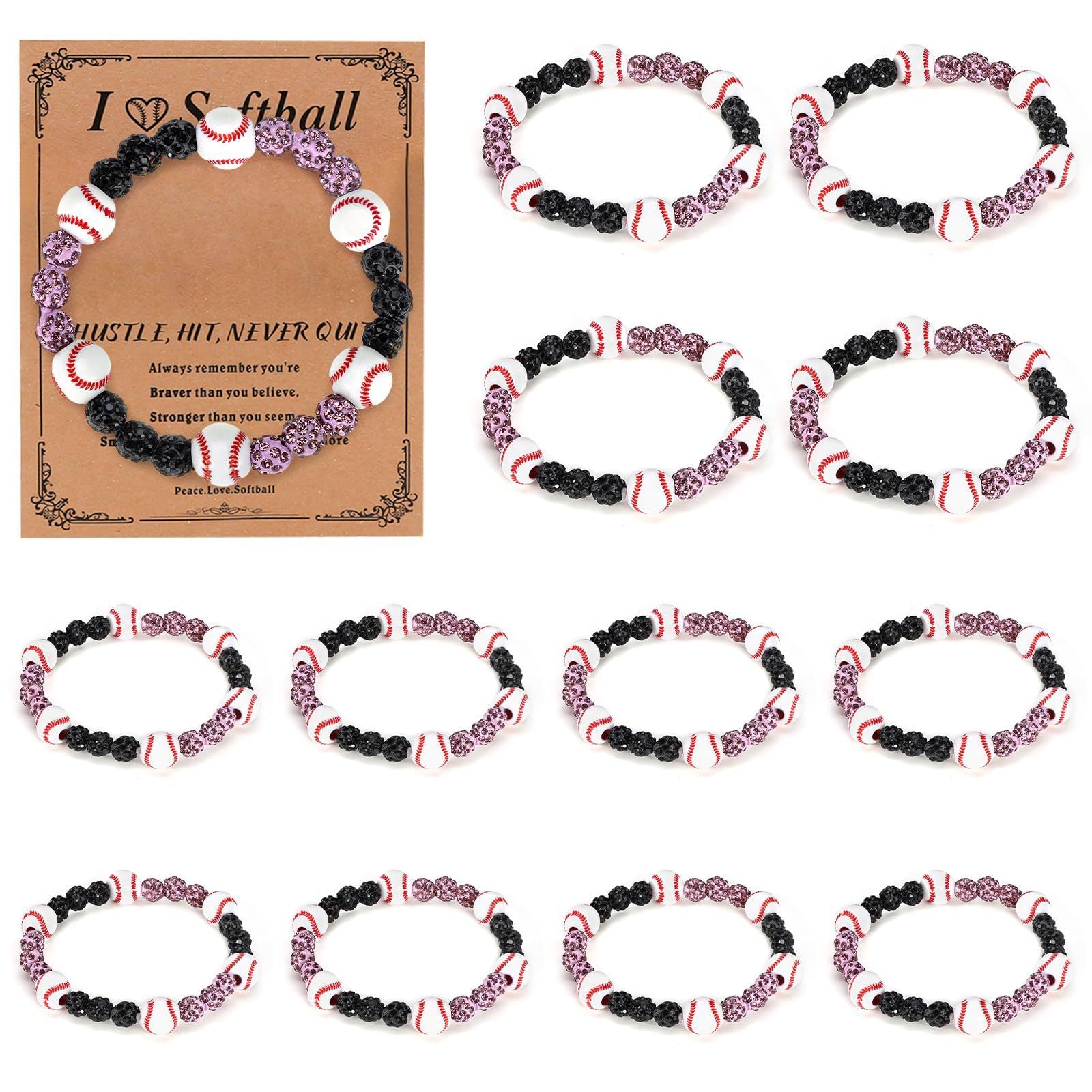 Clay Drill Ball Bracelet Shamballa Drill Ball Elastic Bracelet Sports Fan Gift Bracelet Red Stripe Baseball Bracelet