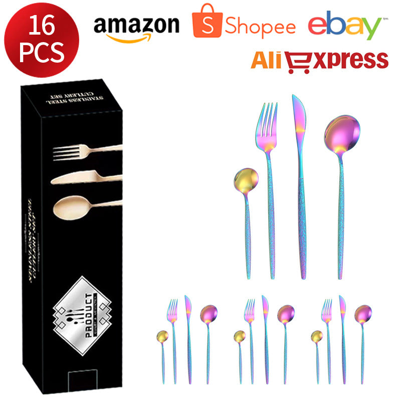 Stainless Steel Cutlery Western Knife Fork Spoon Restaurant Steak Knife Fork Hammer Pattern Portugal24Set