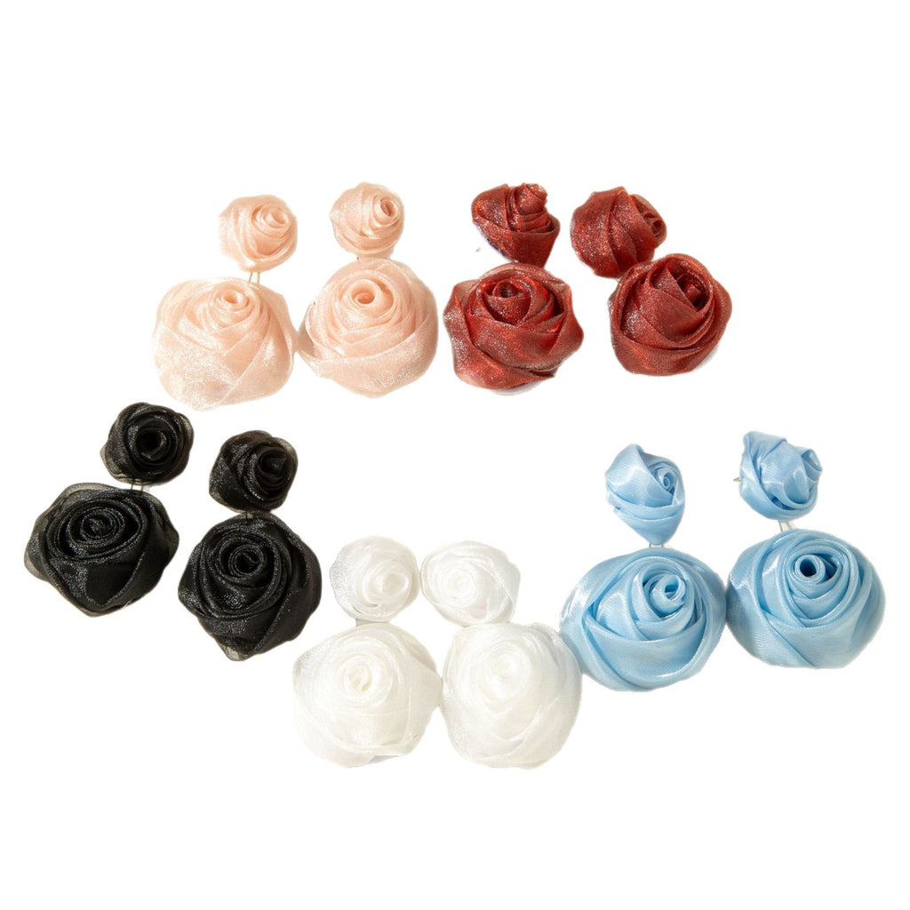 European and American Light Luxury High-End Fabric Rose Flower Earrings Fashion Versatile Three-Dimensional Flower Earrings Wholesale
