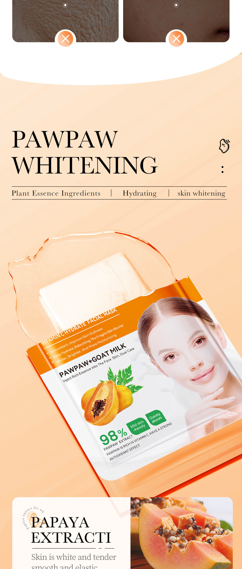 Papaya Mask25g BIOAOUA Vitamin C Moisturizing and Hydrating Tablets for Cross-Border Wholesale