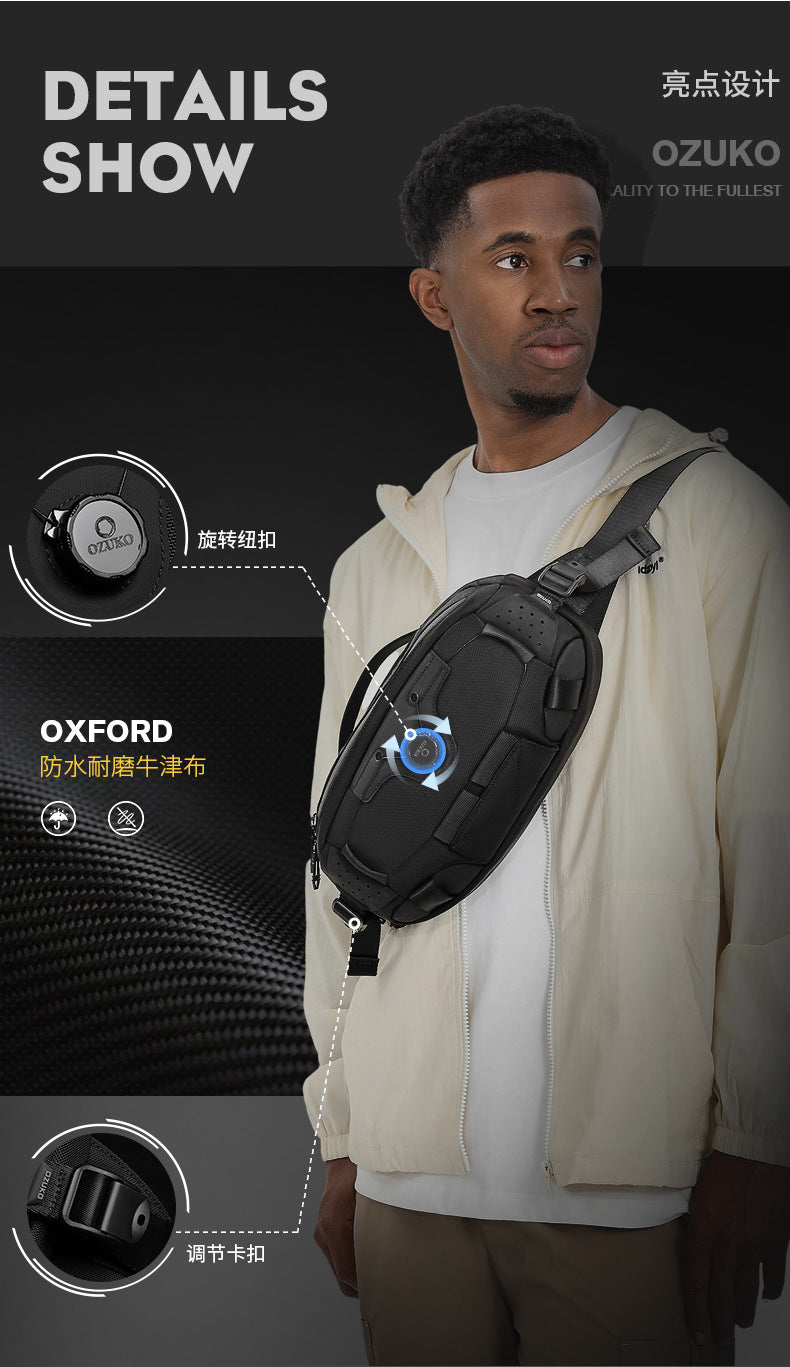 OZUKO Men's Chest Bag Crossbody Waist Bag Multifunctional Tactical Waterproof Portable Outdoor Cycling Trendy Brand High-end Bag