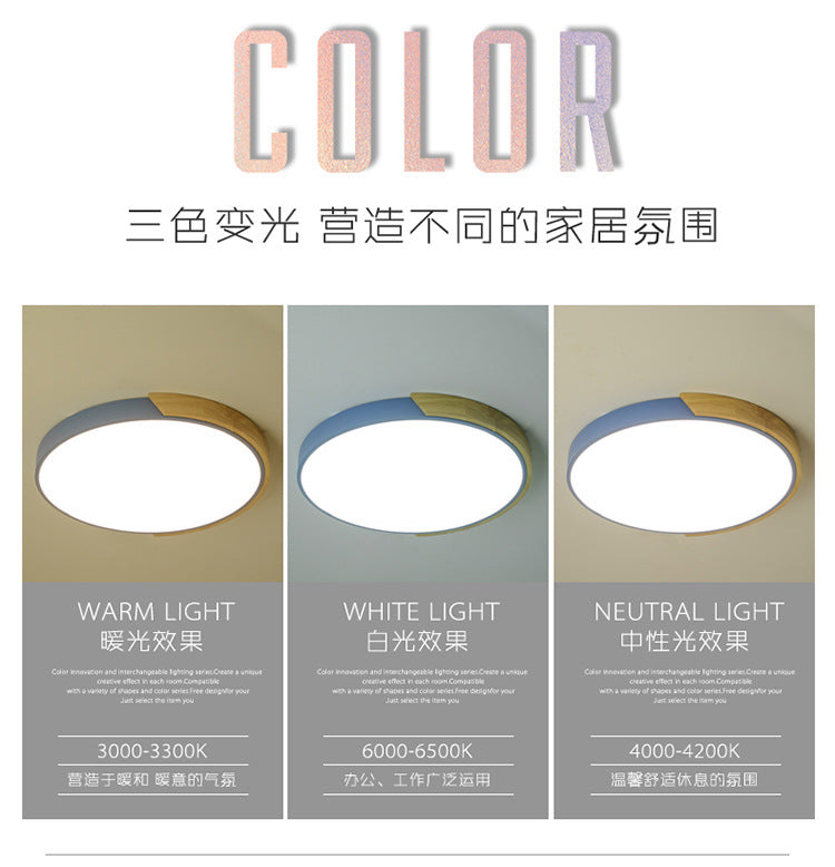 Macaron Solid Wood Ceiling Light led Bedroom Lamp Round Nordic Iron Art Room Lamp Creative Living Room Lamp for Home Use