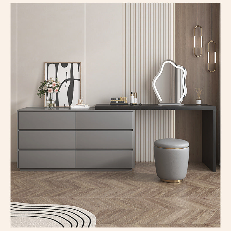 Custom Light Luxury Dressing Table Bedroom Small Apartment Modern Simple Skin Feel Gray Makeup Table Integrated Cabinet Makeup Desk Minimalist
