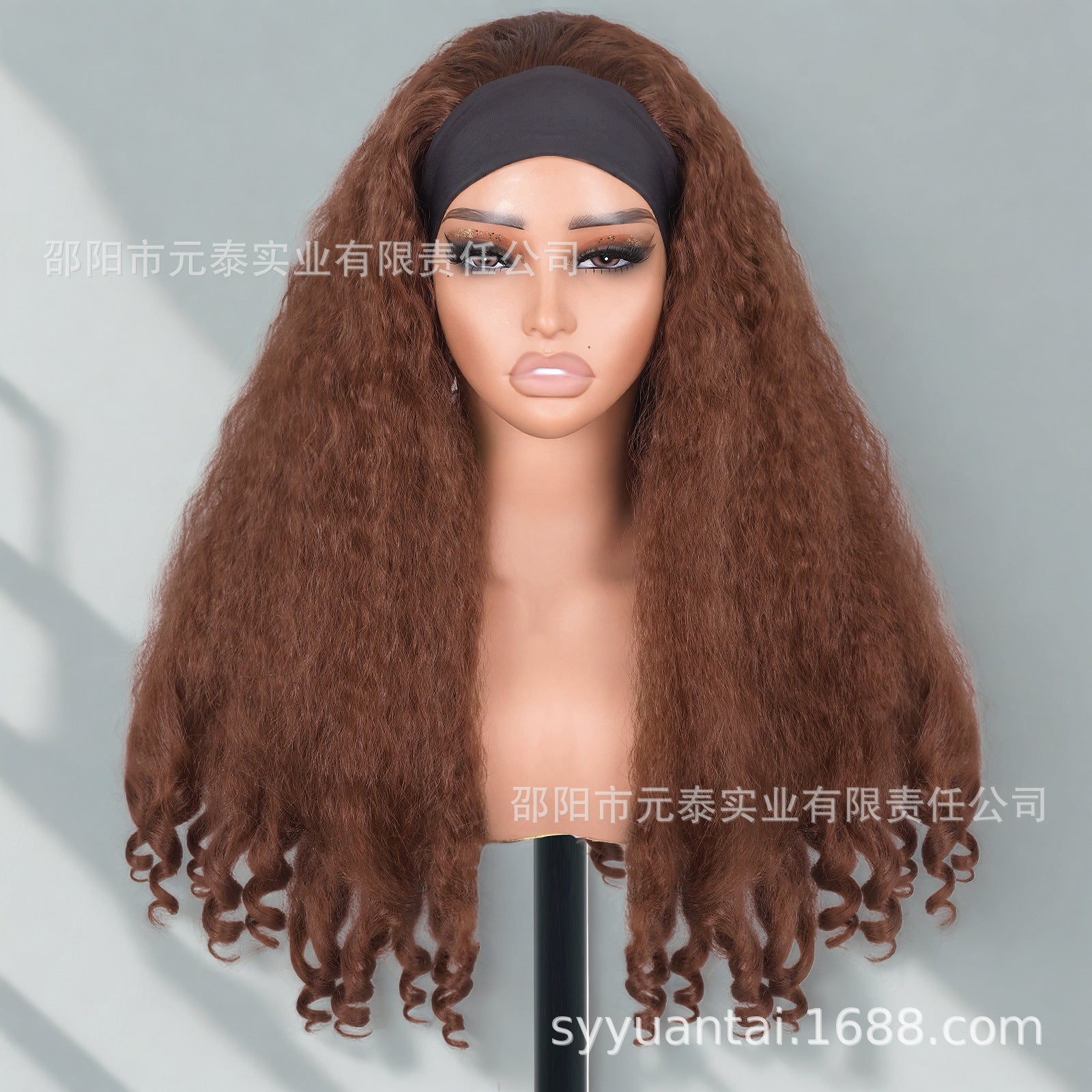Cross-Border Hot-Selling Wig Factory European and American Fashion Synthetic Hair Mechanism Ice Ribbon VPART Long Curly Hair Curly Hair Top