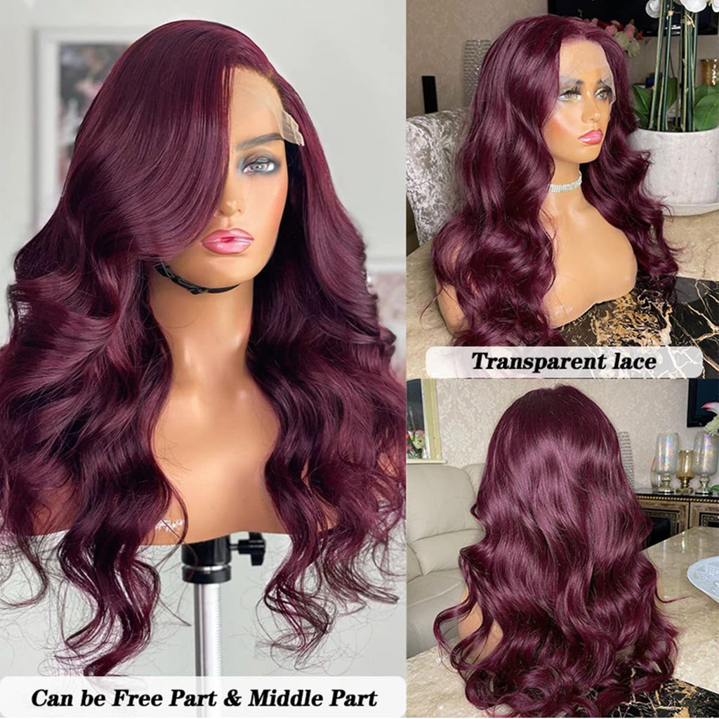 Hot-Selling Forehead Hand-Crocheted Wine Red Wig 13*4 body wave front lace fiber w