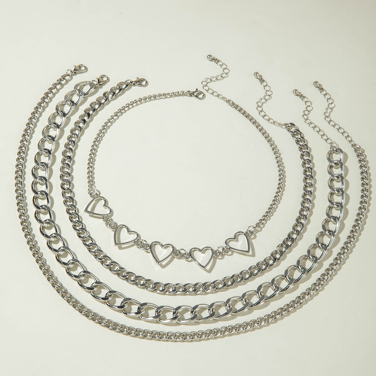 European and American Style Jewelry Hip-Hop Personality Geometric Exaggerated Necklace Heart-shaped Flat Thick Chain Hollow Multi-layer Necklace Wholesale