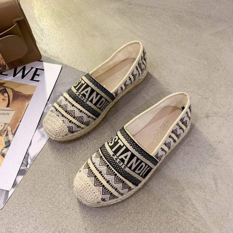 Embroidered Fisherman Shoes Women's Flat Shoes2025New Summer Casual Woven Loafers Slip-On Lazy Shoes