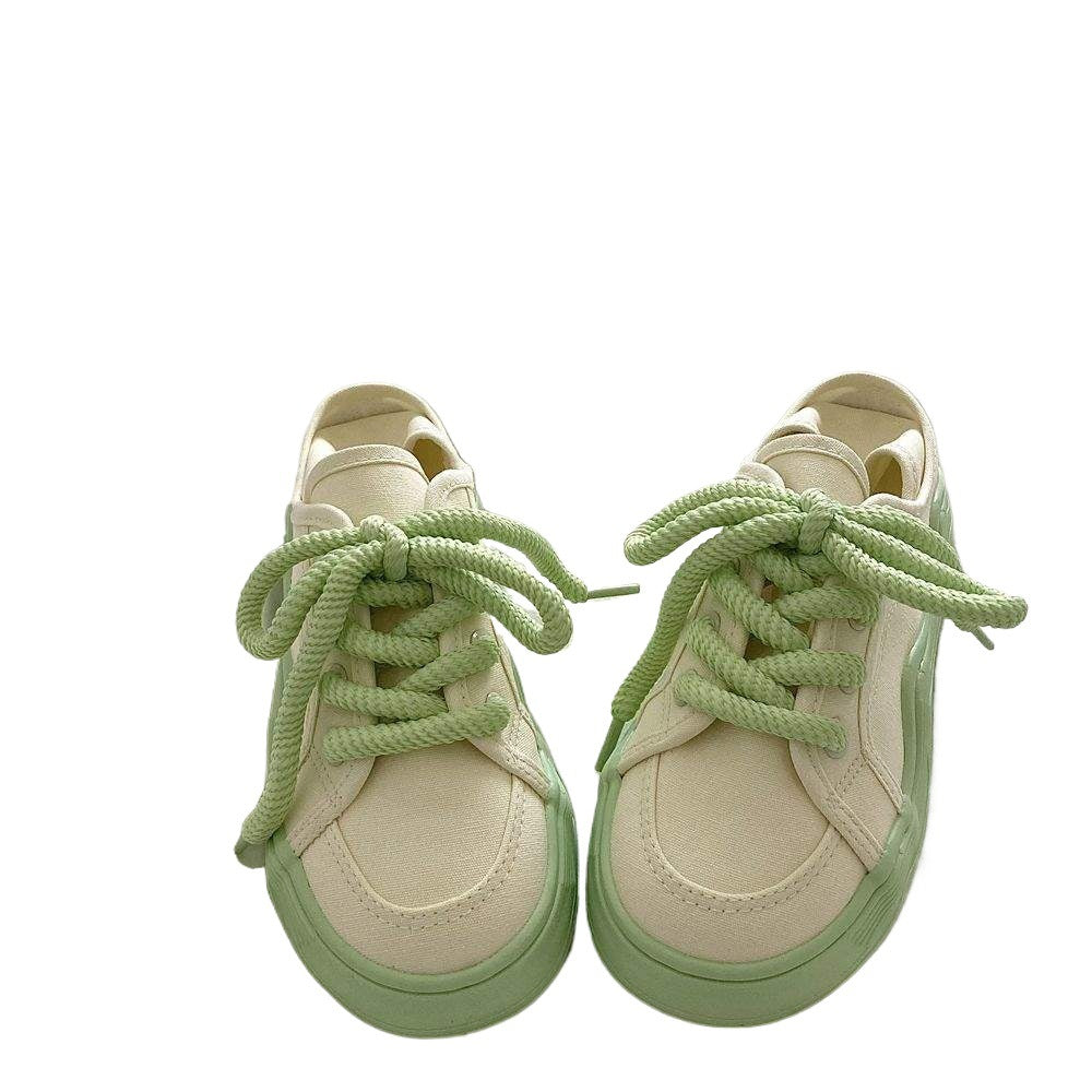Honeydew Green~!Niche chic Korean Style Two-Way Canvas Shoes for Women, Summer Breathable Thin Versatile Thick-Soled White Shoes