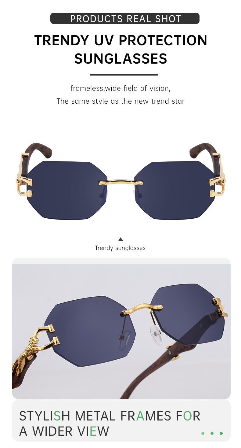 Vintage Imitation Wood Grain Leopard Temple Sunglasses Men's Square Frame Cut Edge Driving Sunglasses Wholesale shades