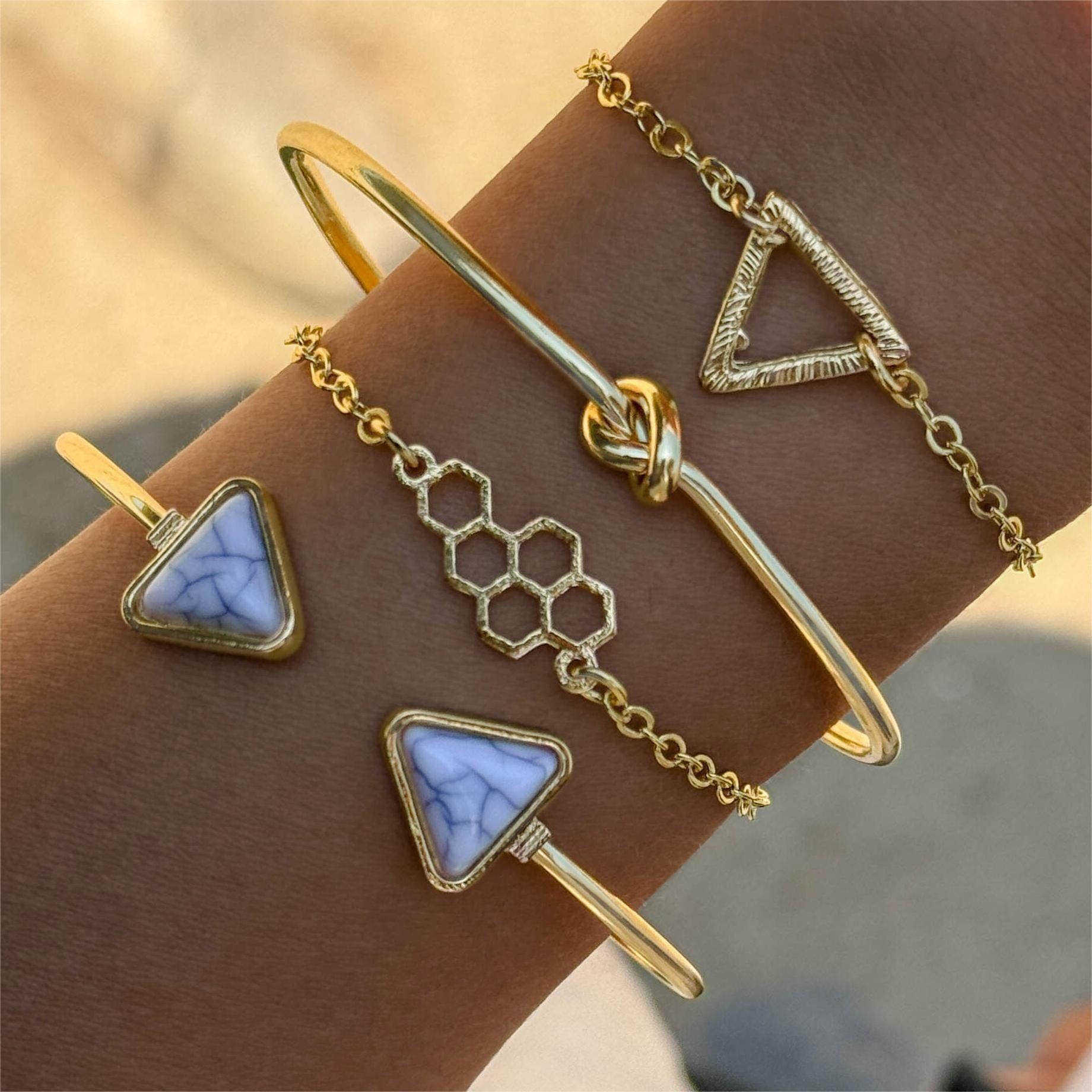 European and American Retro Triangle Open Turquoise Open Bracelet Personalized Marble Texture Multi-layer Bracelet Wholesale