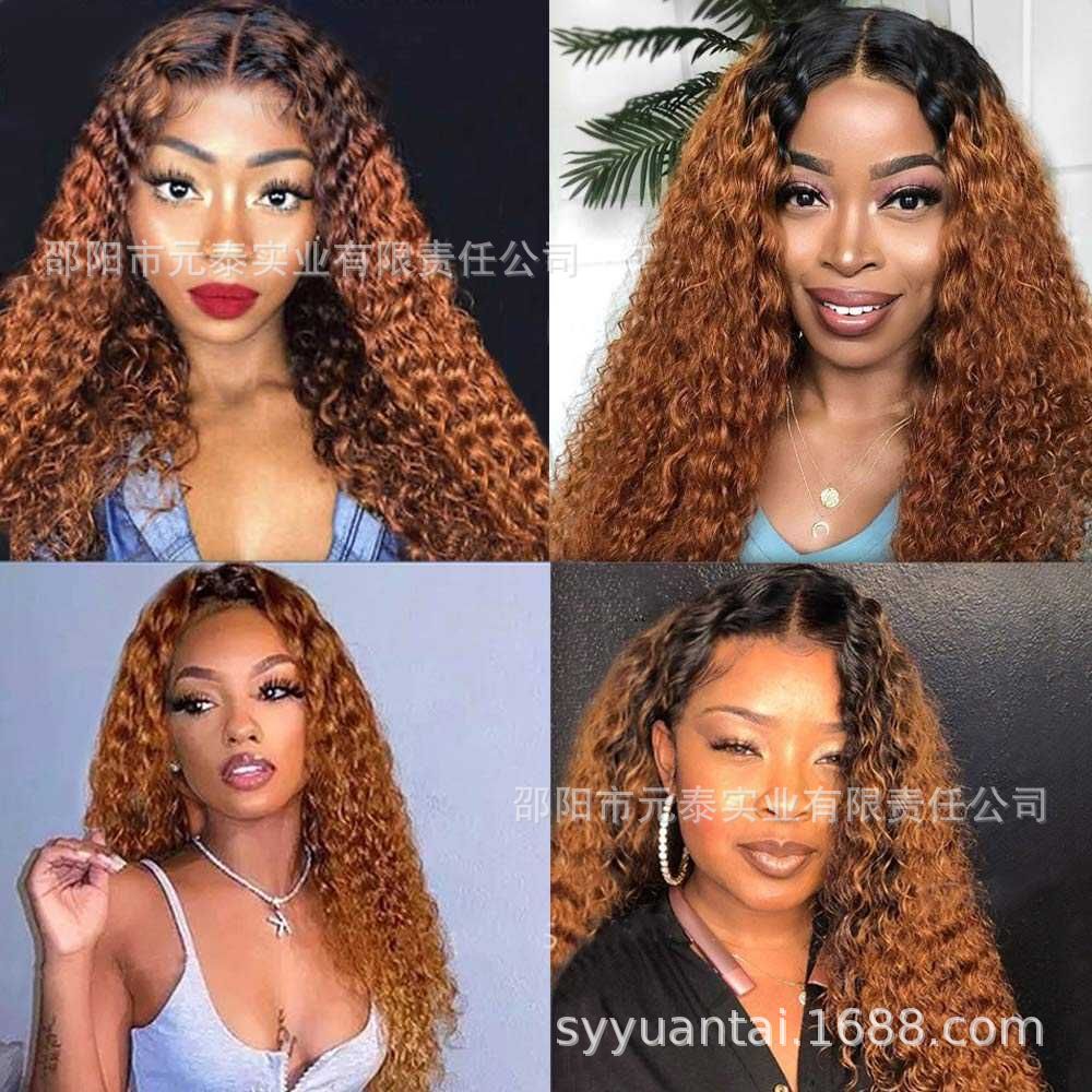 13X4 Highlight Curly Frontal Wig Honey Brown Synthetic Wigs