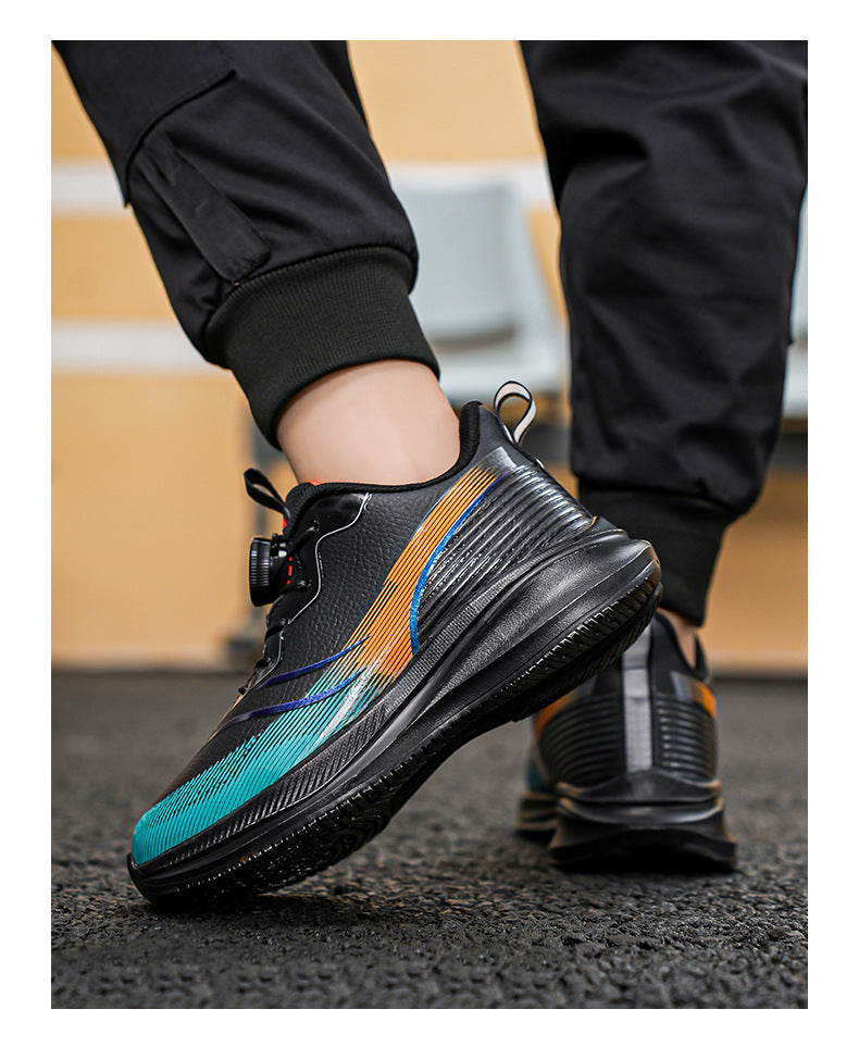 Red Rabbit Rotating Button Children's Shoes Leather Surface Waterproof Middle and Large Children Student Running Shoes Shock Absorption Lightweight Sports Shoes Comfortable