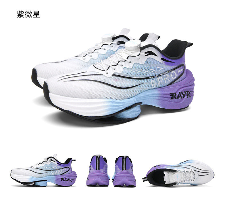 2025Autumn Winter New Breathable Double Mesh Knob Buckle Sports Shoes Couple High Elastic Popcorn Soft Bottom Carbon Plate Running Shoes