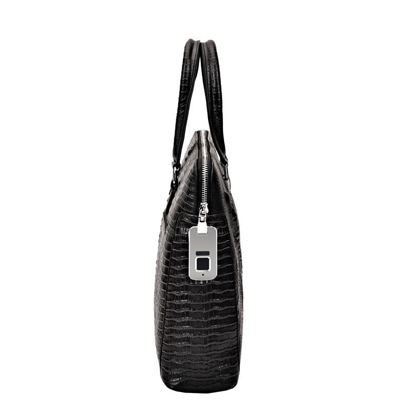 Fengeluoer Fingerprint Lock Bag Genuine Leather Men's Business Briefcase High-end Crocodile Pattern Top Layer Cowhide Handbag