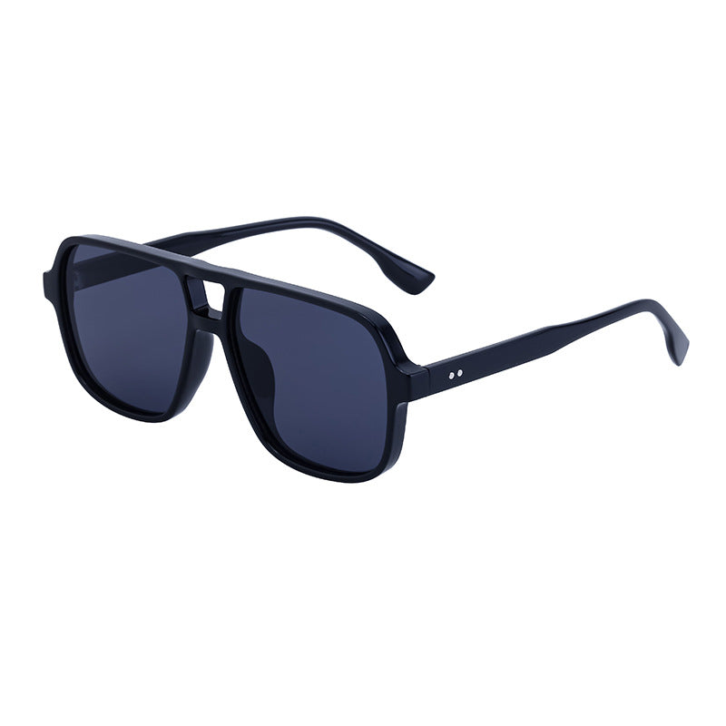 European and American Retro Double Bridge Sunglasses for Men, Large Frame Driving Sunglasses, Men's Outdoor Hiking Sun Protection Glasses shades