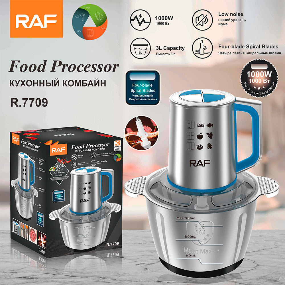 RAF European and American Standard Meat Grinder Household Stainless Steel Electric Food Processor Multi-Functional Kitchen Meat Mincer 3L