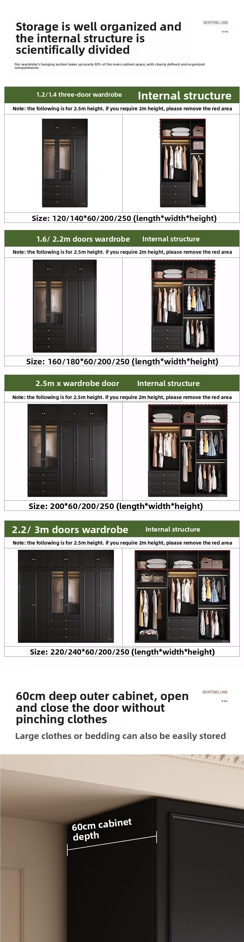Vintage Style Wardrobe Black Cabinet Wardrobe for Home Bedroom Small Apartment Modern Simple Side Cabinet Top Cabinet Furniture Wardrobe