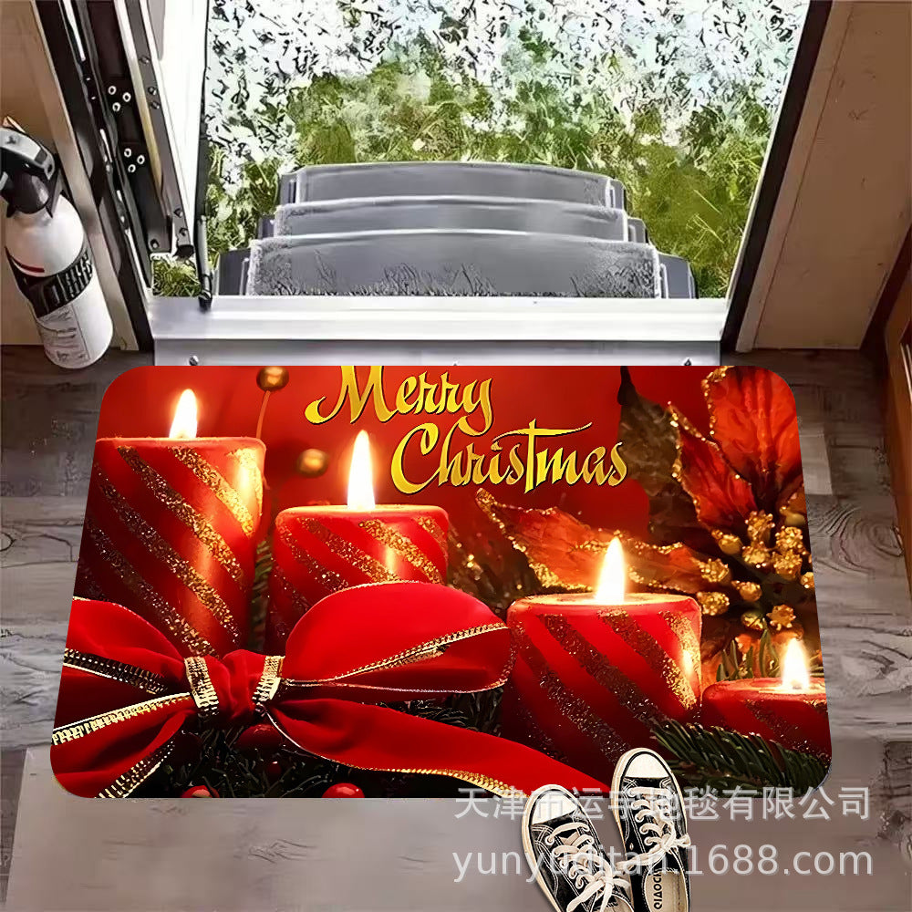 Christmas Flannel Doormat Holiday Decoration Entrance Mat Bathroom Water Absorbent Non-Slip Mat Customizable