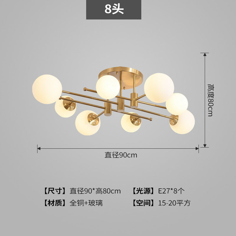 All-Copper Ceiling Light Nordic Creative Lighting Living Room Light Master Bedroom Ceiling Light Post-Modern Minimalist Dining Room Light