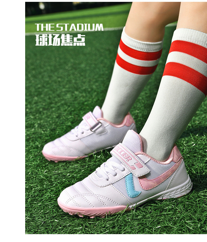 New football shoes for men and women with Velcro for children TF Broken Nail Style Youth Student Grassland Flat Training Shoes