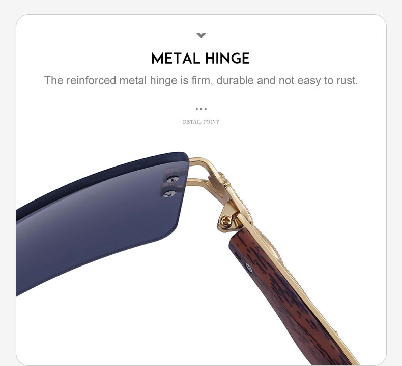 Vintage Rimless Sunglasses for Women with Leopard Wood Grain Temples, Square Frame Sunglasses for Men, Trendy Eyewear shades