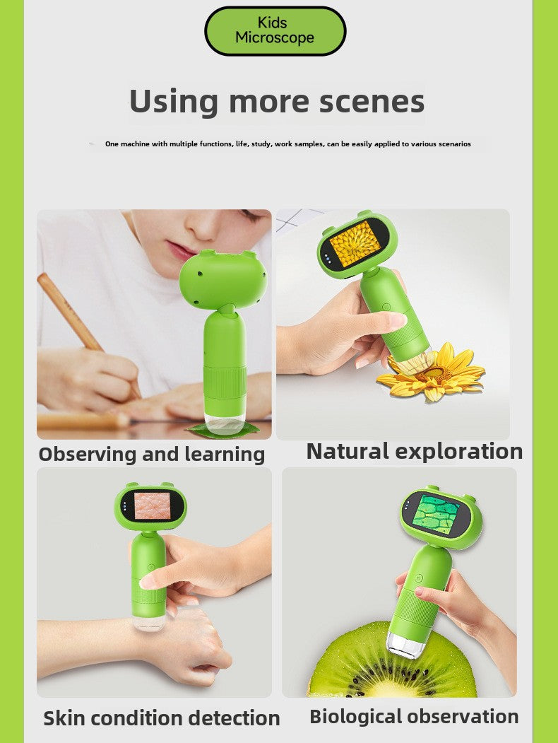 Cartoon High-Definition New Children's Digital Electronic Microscope with Screen Handheld Portable Magnifier Educational Gift In Stock