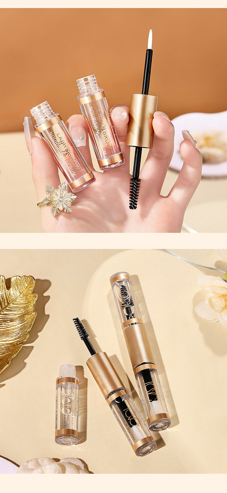 European Dropshipping Double-Ended Mascara Curling Dense Eyebrow Liquid Packaging Makeup Customizable Label
