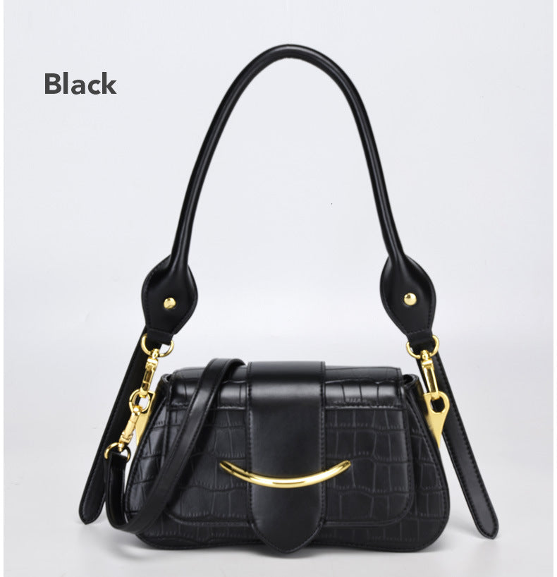 2024Spring Summer New Simple Niche Design Women's Bag Versatile Shoulder Underarm Bag Crocodile Pattern Small Square Bag Crossbody Bag