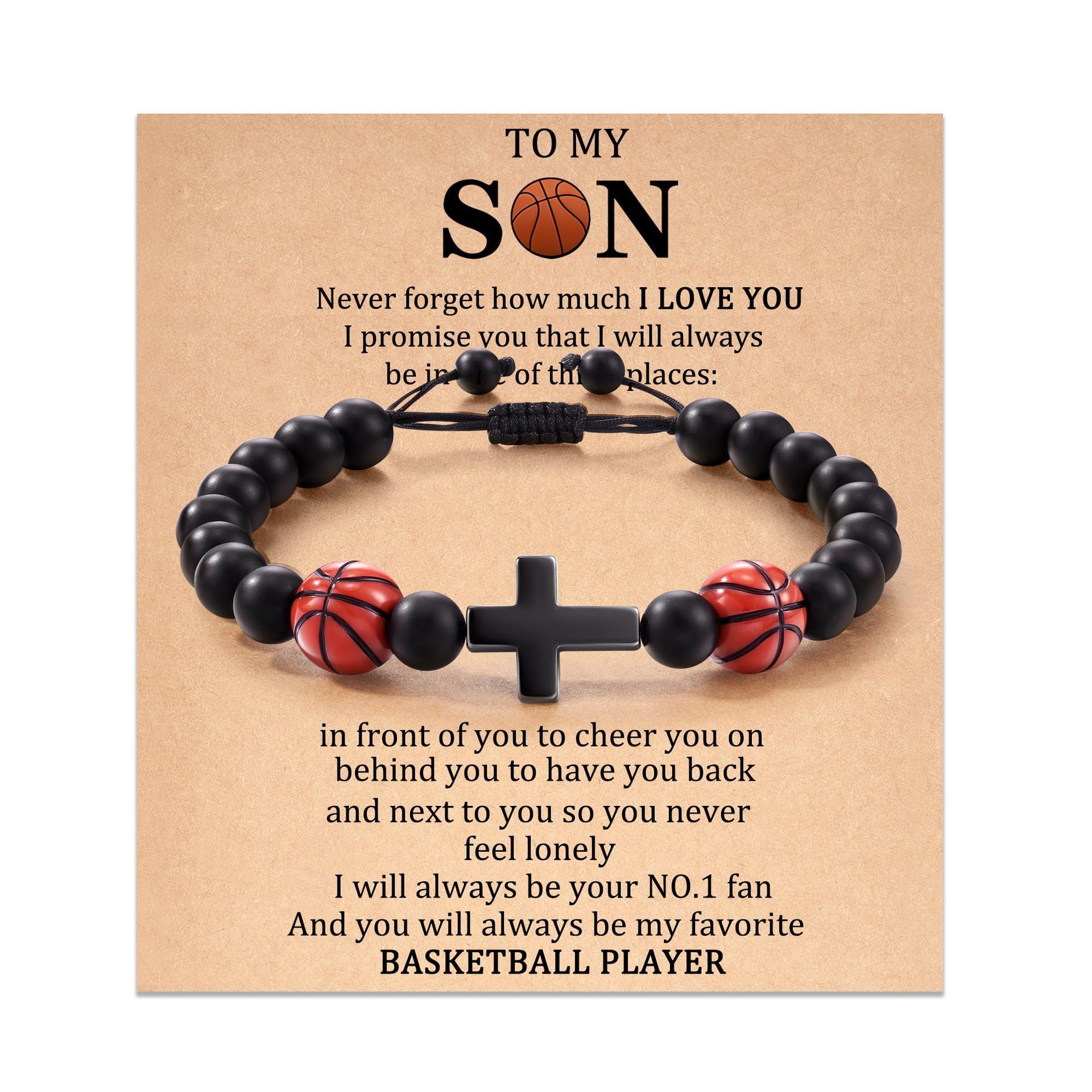 Football Beaded Bracelet to my son Gift Black Matte Coach Bracelet Tiger Eye Stone Baseball Woven Bracelet