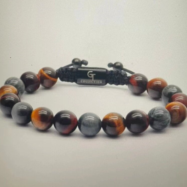 Men's Black Matte Woven Bracelet with Natural Stone10mm Beaded Stretch Bracelet Lapis Lazuli Tiger Eye Stone Woven Bracelet